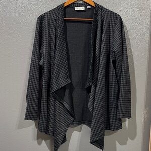 Avenue Black & Charcoal Houndstooth Open-Front Cardigan